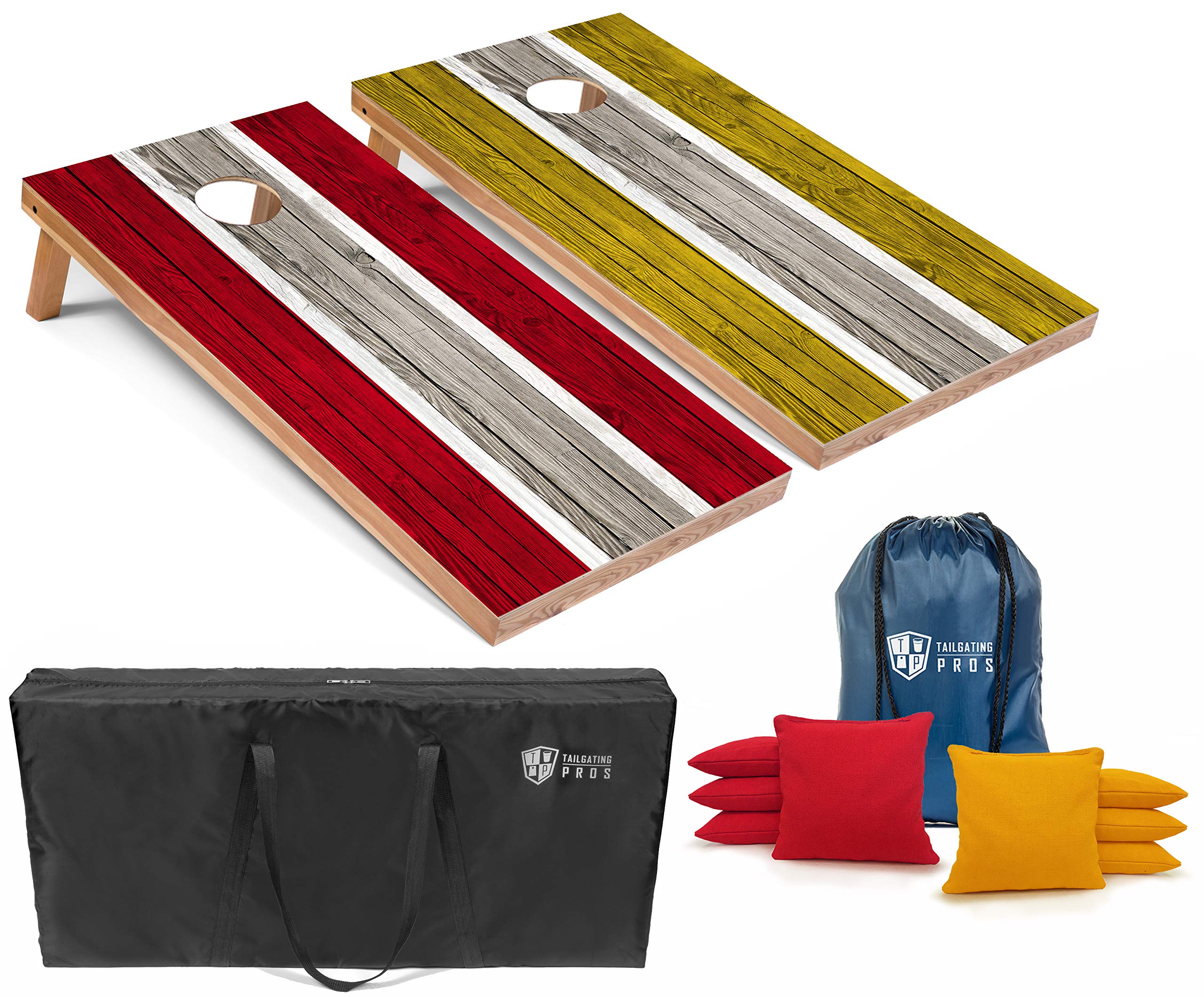 Premium Striped Lightweight Cornhole Board Set with LED Rings - 4'x2' Regulation Size Boards, 8 Bean Bags, Carrying Case - Perfect for Tailgating, Backyard Parties, and Outdoor Games