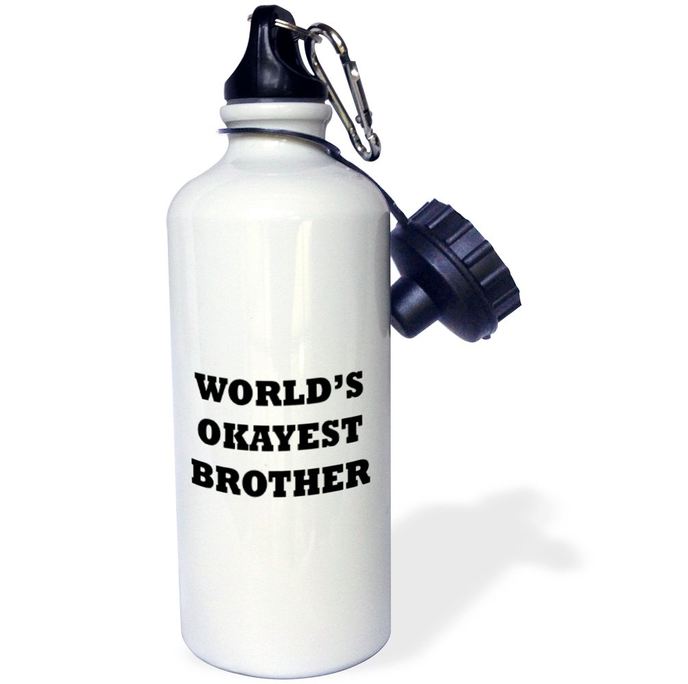 3dRose Worlds Okayest Brother Sports Water Bottle - 21oz Insulated Water Bottle for Gym, Hiking & Workouts - BPA Free White Water Bottle for Men & Women
