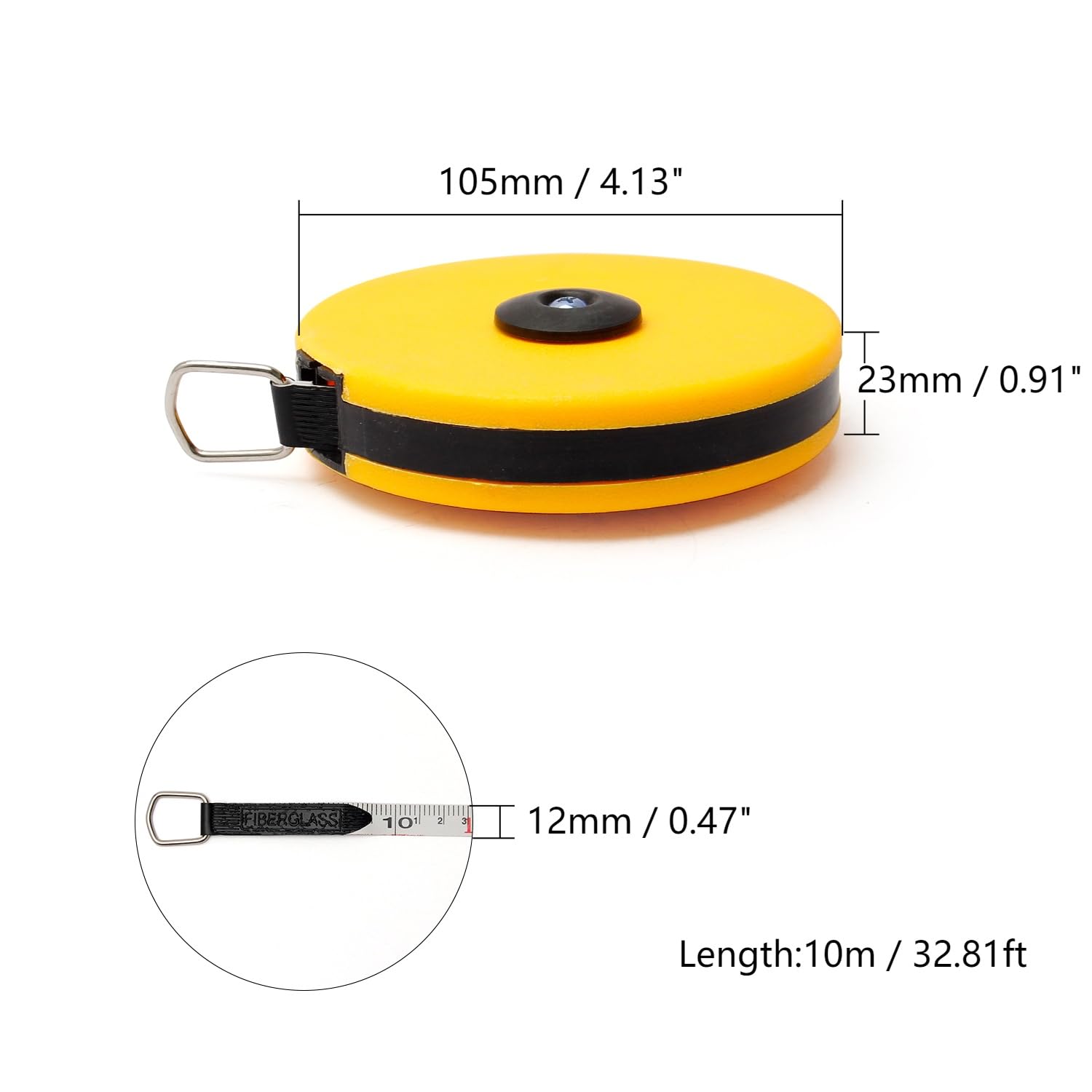10M Fiberglass Tape Measure - Double Side Metric for DIY & Construction