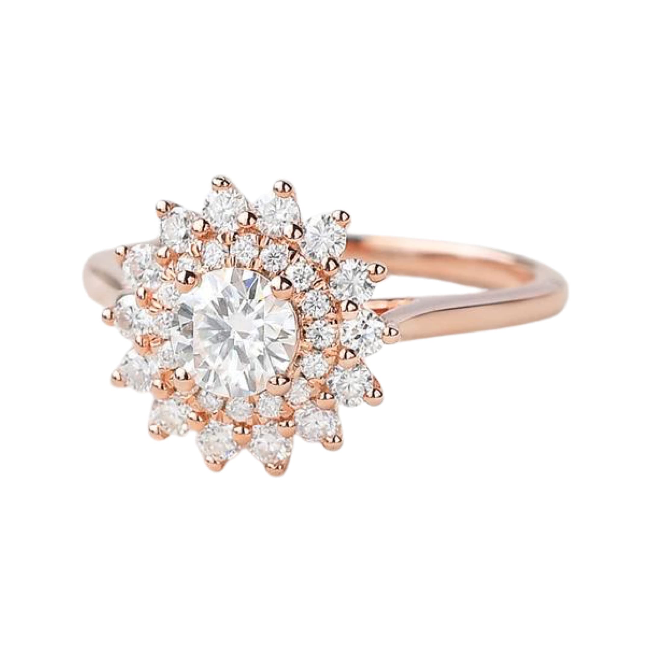 Double Halo Moissanite Engagement Ring for Women - Round Cut Cluster Wedding Band, Anniversary Gift in Rose Gold (Size 10) - Perfect for Proposals, Bridal Jewelry & Special Occasions