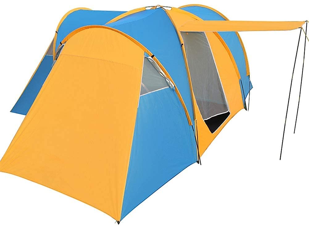 **6-9 Person 3-Room Tunnel Camping Tent with Sun Canopy Porch - Waterproof & Spacious Family Tent for Hiking, Outdoor Adventures, and Backyard Camping**