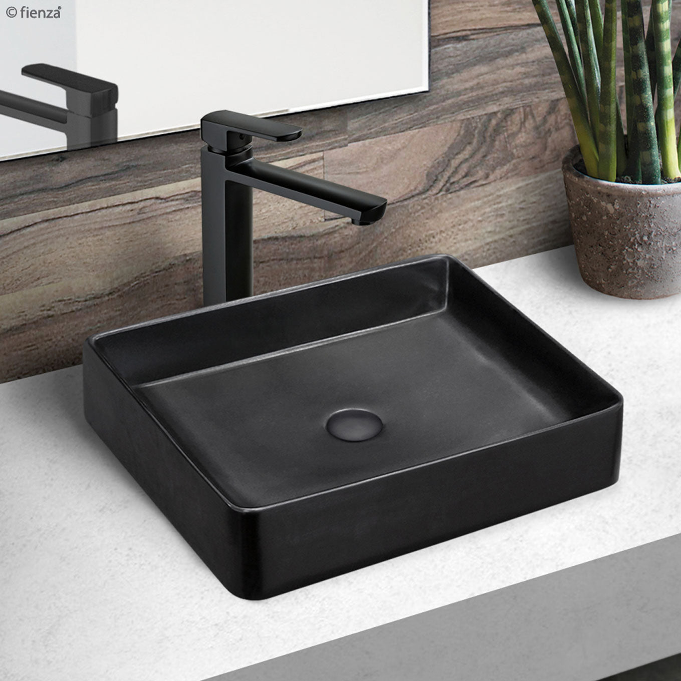 Fienza RB2178B Luciana Matte Black Ceramic Above Counter Bathroom Sink - Perfect for Modern Vanities, Powder Rooms & Contemporary Bathroom Designs