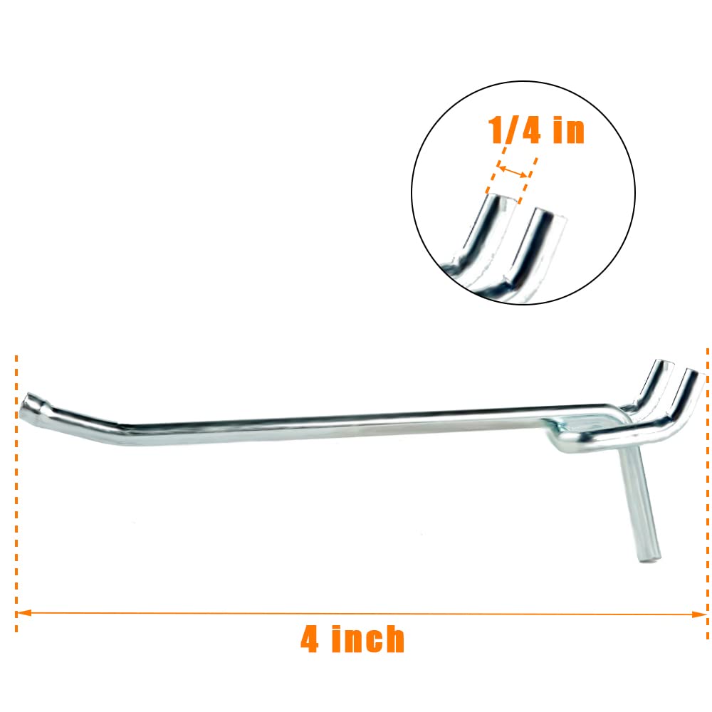 50-Pack Heavy Duty 4 Inch L-Shaped Galvanized Pegboard Hooks for 1/4 Inch Pegboard – Large Diameter Metal Hooks for Garage Organization, Office Storage, Kitchen Tools & Retail Displays | Durable Wall Mount Hooks for Tools, Utensils & Retail Merchandise