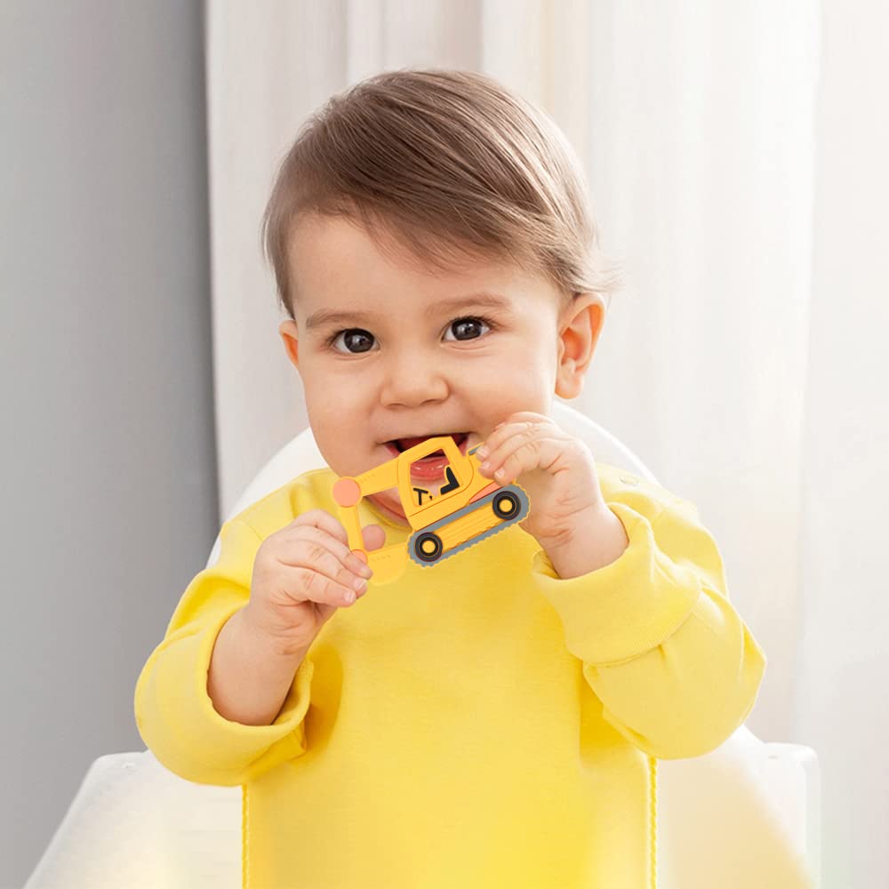 **Baby Teething Toys for 3+ Months - Food Grade Silicone Chew Teether for Infants & Toddlers, BPA-Free Sensory Teether (Excavator, Orange-Yellow) - Perfect for Soothing Sore Gums & Sensory Play**