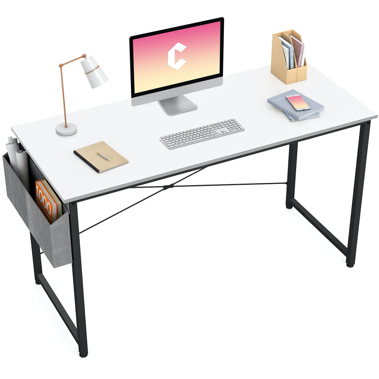 Cubiker 47-inch Modern Computer Desk for Home Office, Study & Writing - Simple Style Laptop Table with Storage Bag - White | Perfect for Small Spaces, Remote Work & Student Dorm Rooms