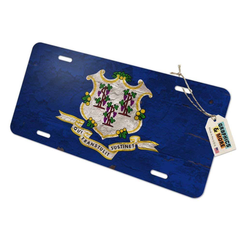 Vintage Rustic Connecticut State Flag Metal Vanity License Plate - Distressed USA Novelty Tag for Home Decor, Bar, Man Cave & Garage