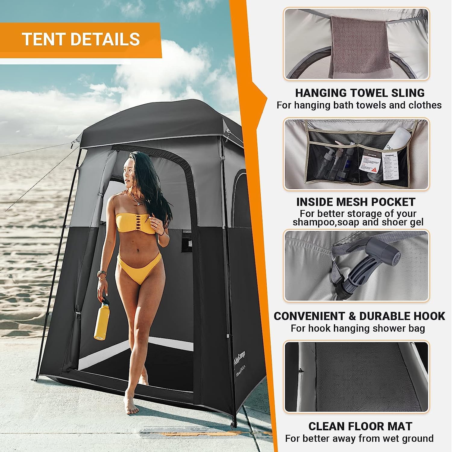 KingCamp Portable Camping Shower Tent with Waterproof Shower Bag - Outdoor Privacy Shelter for Camping, Beach, Hiking & Backpacking