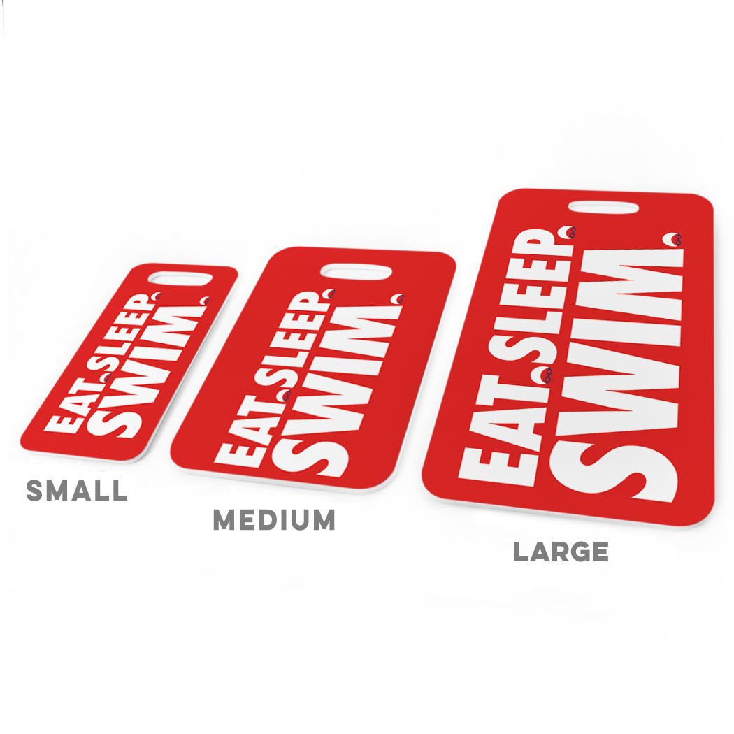 Customizable Swimming Luggage Tag - Eat Sleep Swim Design with Personal Info Space - Small Red Waterproof Bag Tag for Travel & Pool Accessories