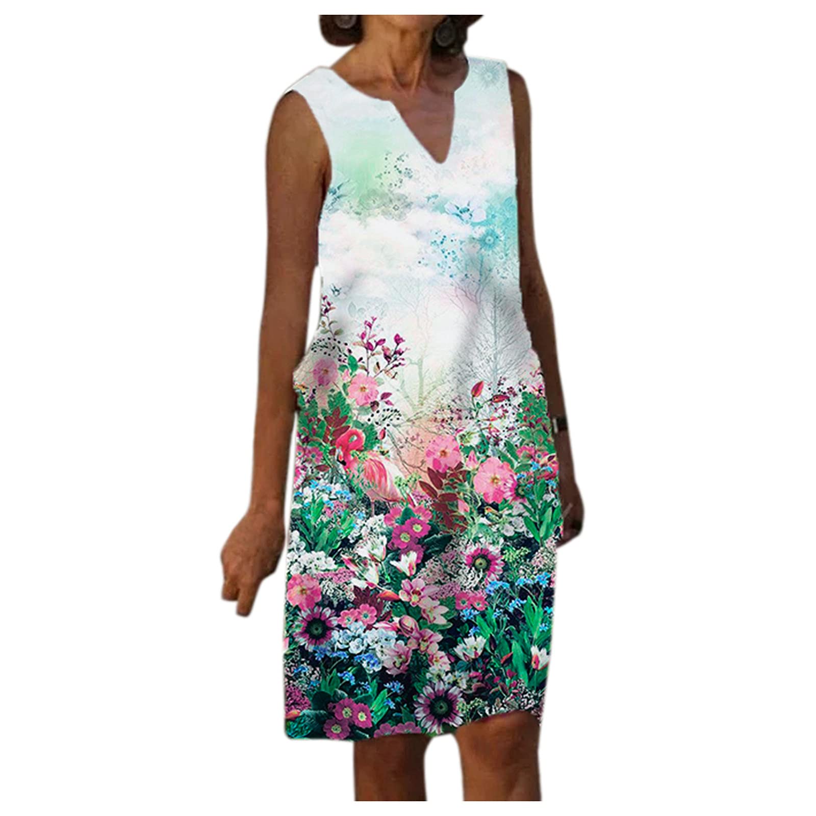 Elegant Black V-Neck Sleeveless Summer Wedding Guest Dress for Women - Floral Print Soprano Plus Size Formal Attire for Bridal Showers, Garden Parties & Evening Events