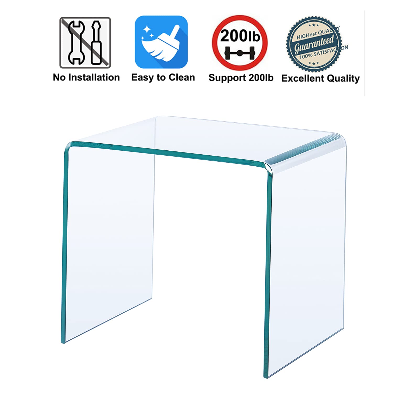 Premium 12mm Tempered Glass Coffee Table - Modern Living Room Furniture & Bedside Nightstand with Clear Glass Top - Perfect for Bedroom, Home Office, and Lounge Areas