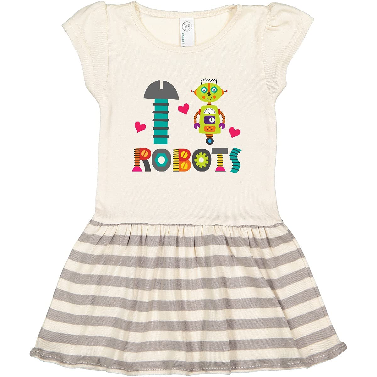 Inktastic Robotics I Heart Robots Toddler Dress - Cute Robot Print Baby Girl Outfit for Playdates, Daycare & Birthday Parties