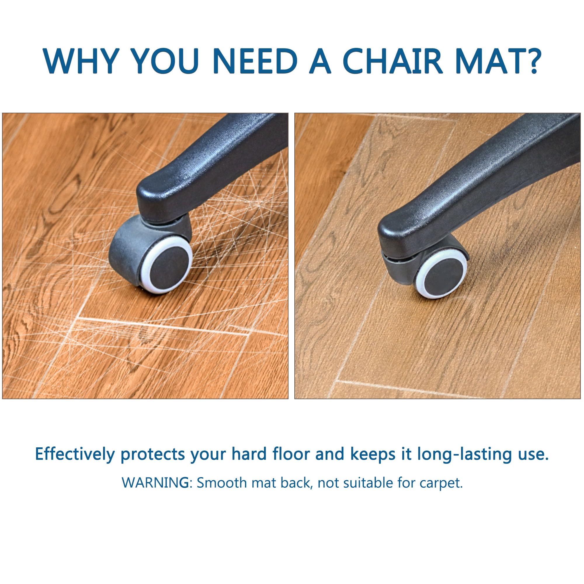 46” x 60” Clear Large Chair Mat for Hardwood Floors - Office Chair Mat Protector for Home & Workspace - Easy Rolling & Cleaning - Perfect for Desks, Gaming & Study Areas (Rectangle)