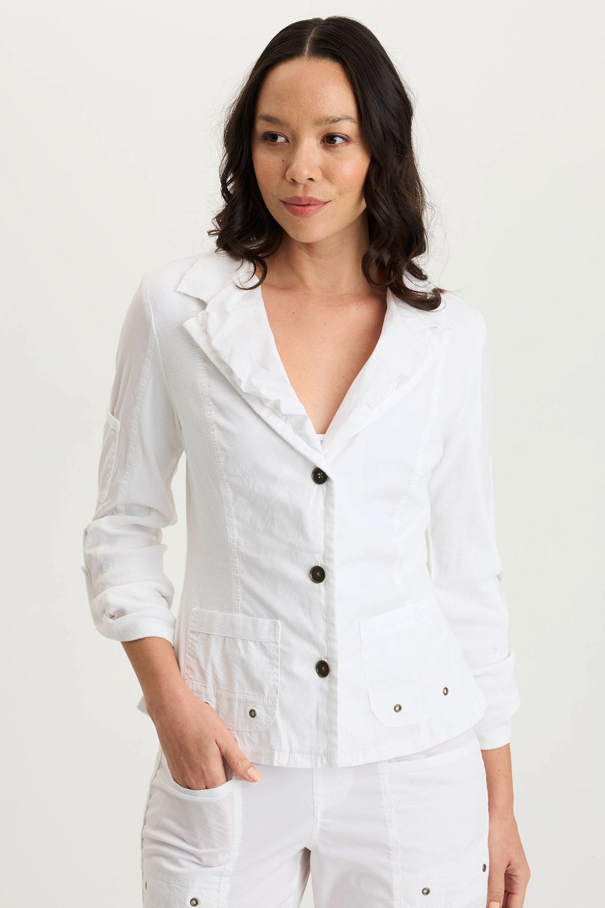 Darwin Men's Poplin & Ribbed 3/4 Sleeve Casual Jacket with Tab Details - Lightweight Spring/Summer Office Wear & Outdoor Layering