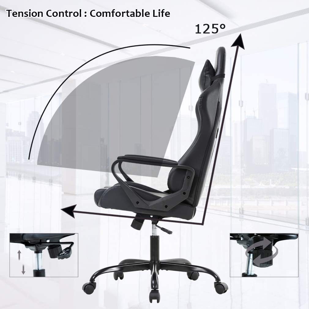 Ergonomic High Back Gaming Chair - Heavy Duty PU Leather Office Computer Chair with Lumbar Support & Headrest - Adjustable Swivel Task Chair for Men & Women - Perfect for Home Office, Gaming Setup & Workstation (Black)