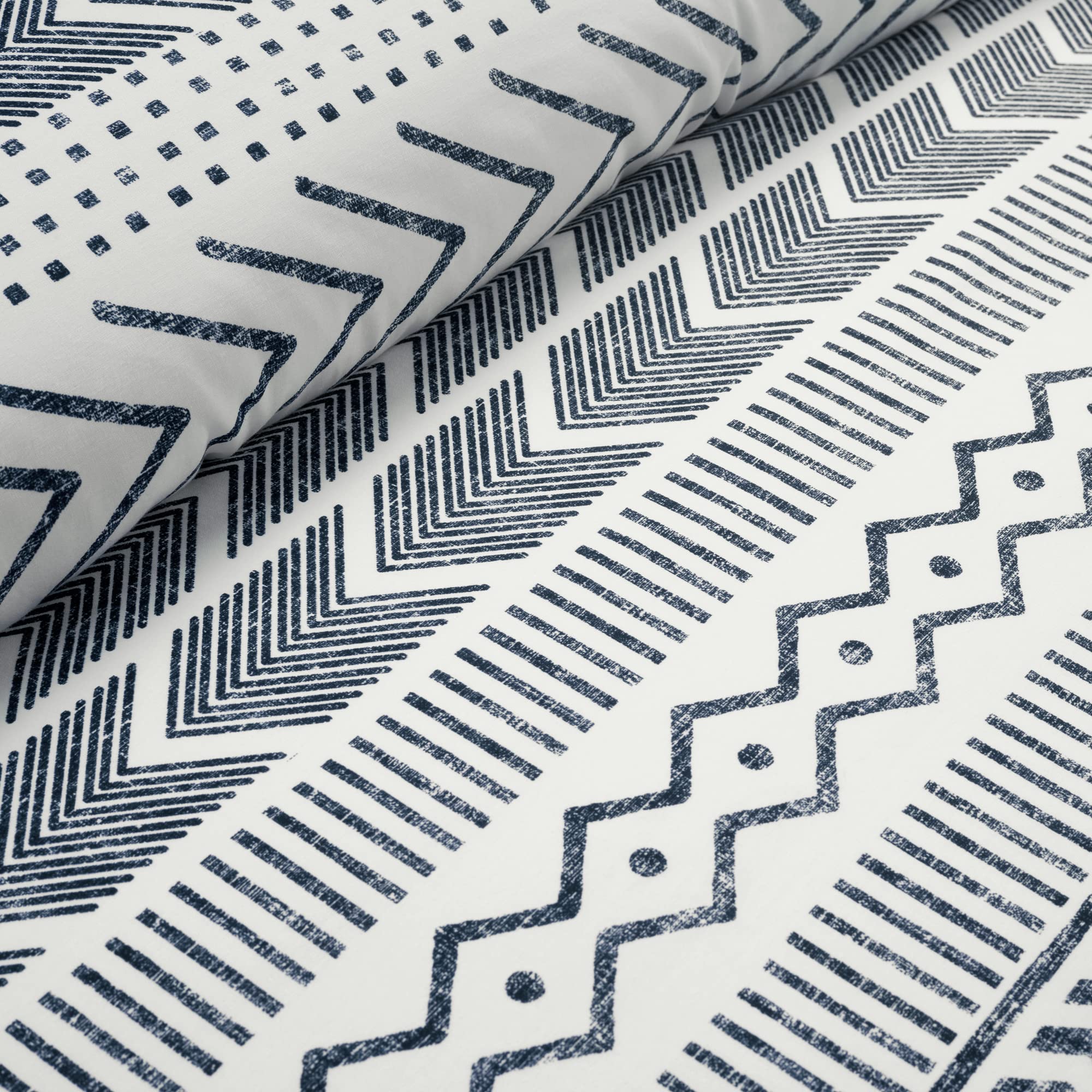 Lush Hygge Reversible Cotton Duvet Set - King Navy & White for Cozy Bedroom