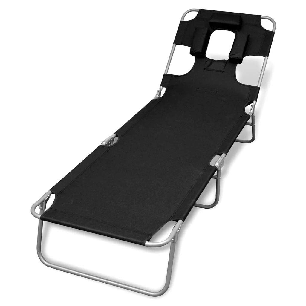 Portable Folding Beach Chair with Headrest - Heavy Duty Sun Lounger for Outdoor, Patio, Poolside & Travel - Steel Frame & Oxford Fabric - Perfect for Relaxing, Sunbathing & Camping