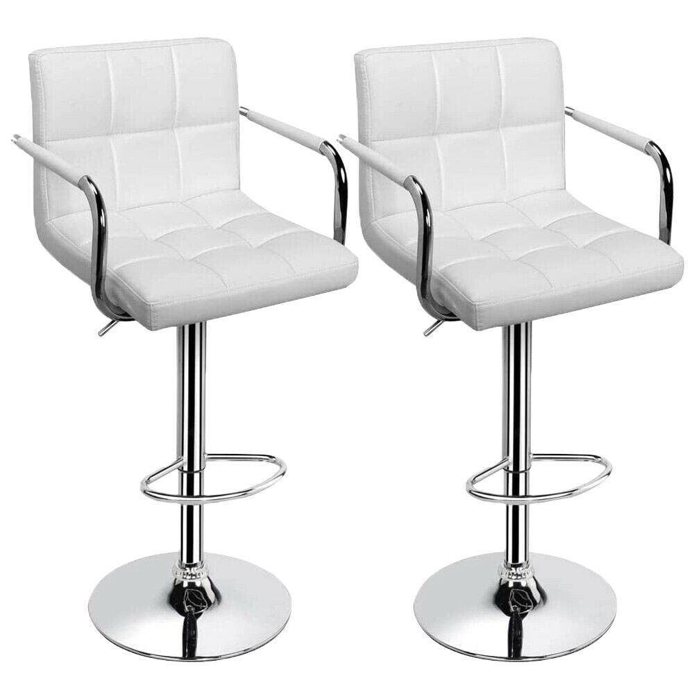 Set of 2 Adjustable Swivel Bar Stools with Armrests - Leather Counter Height Kitchen Stools for Dining & Entertaining - Perfect Gift for Men, Women, Dad & Home Decor