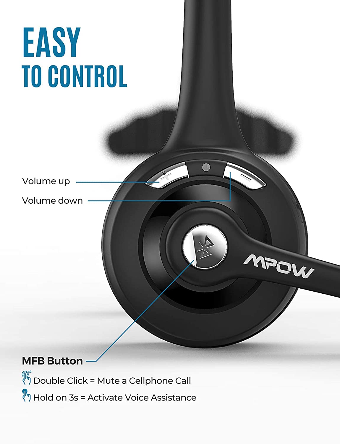 Mpow M5 Pro Trucker Bluetooth Headset 2 Pack - Wireless Headphones for Truck Drivers, Hands-Free Calling & Clear Audio - Perfect for Long Haul Driving, Delivery Services & Office Work