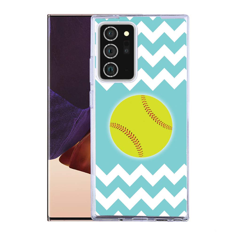 Slim-Fit Gel TPU Phone Case for Samsung Galaxy Note 20 Ultra - Shockproof & Durable by One Tough Shield - Chevron/Teal/Softball Design - Perfect for Daily Use, Work & Outdoor Activities