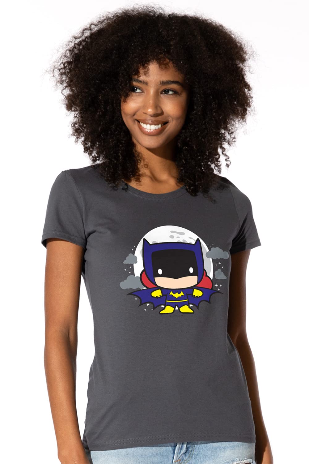 Popfunk Batgirl Chibi Women's T-Shirt & Stickers Set - Cute Anime Graphic Tee with Collectible Stickers - Perfect for Cosplay, Comic Con, and Casual Wear