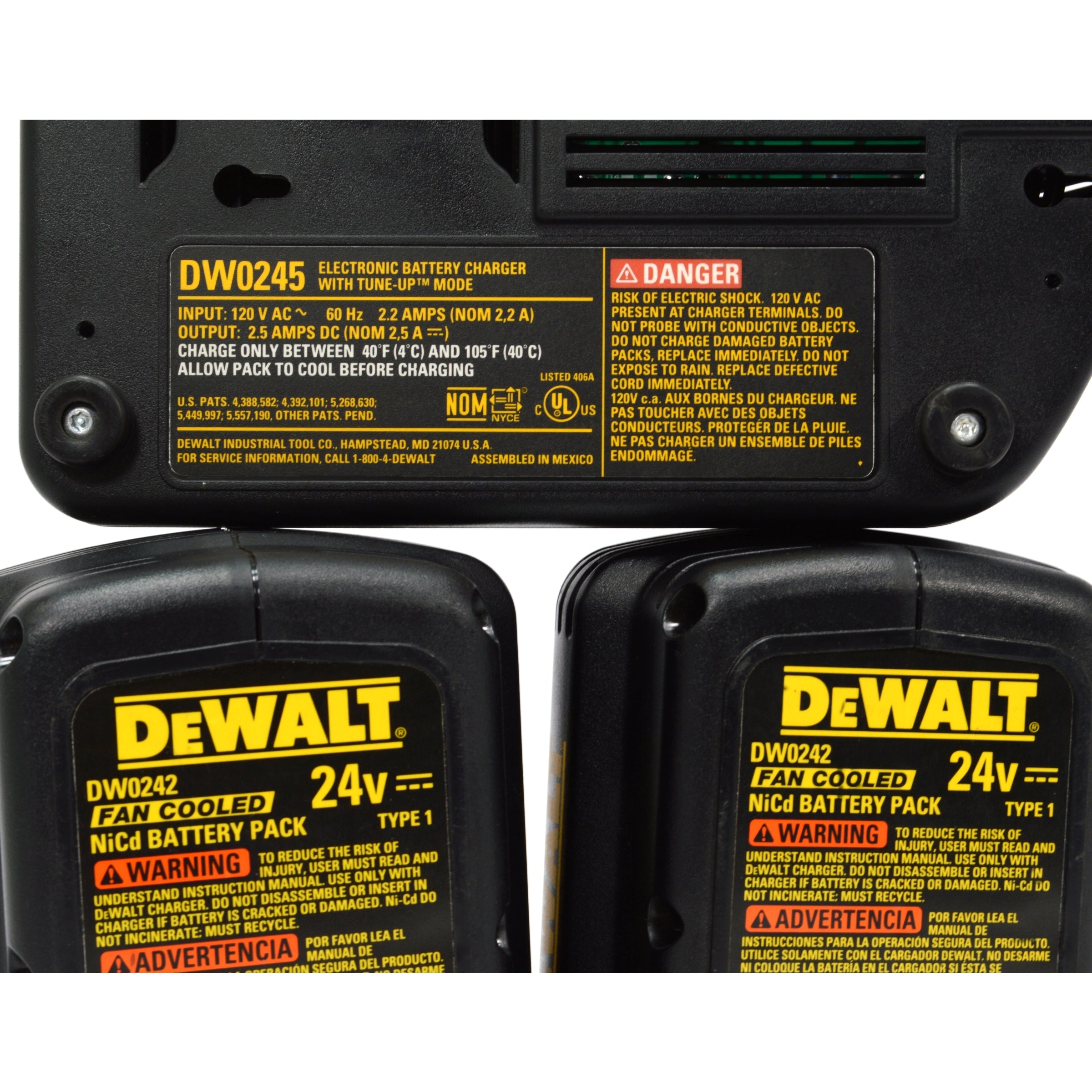 DeWALT DW0245 Charger with Tune Up Mode & 2x 24V NiCd Battery Packs - Premium Power Tool Charging Solution for DeWALT Cordless Drills & Tools - Perfect for Construction Sites, DIY Projects & Home Workshops