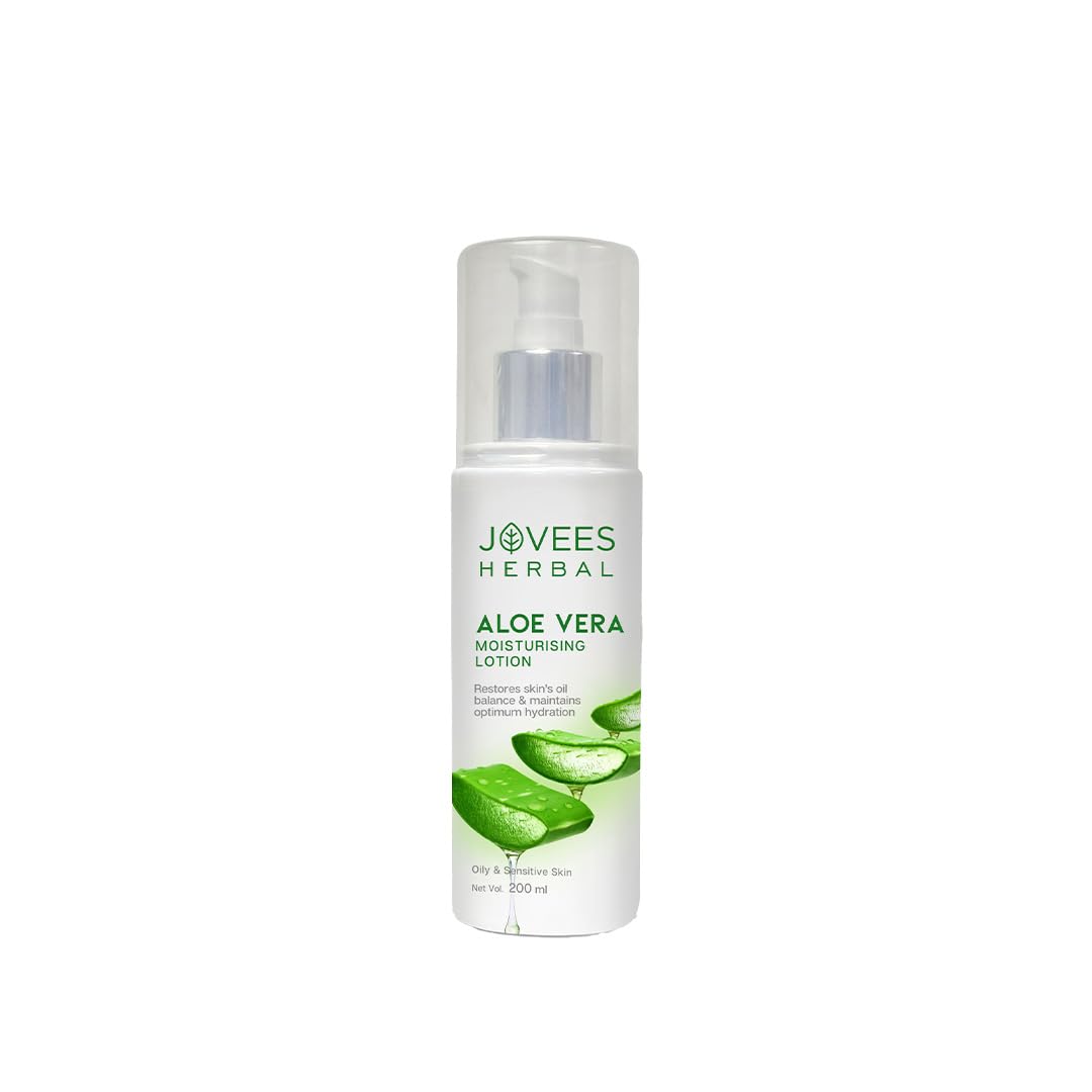 Jovees Herbal Aloe Vera Moisturizing Lotion with Sandalwood & Peach Extract - Hydrates, Nourishes & Heals Skin - Alcohol & Paraben Free - 200ml - Perfect for Oily & Sensitive Skin - Ideal for Daily Moisturizing & Post-Sun Care