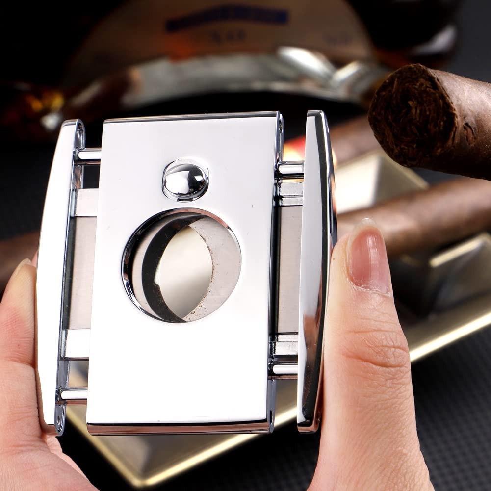 Premium KEENSUN Zinc Alloy Guillotine Cigar Cutter - Double 420J2 Stainless Steel Blades for 60 Ring Gauge Cigars | One-Push Lock System | Elegant Gift Box | Perfect for Cigar Enthusiasts & Luxury Gifting