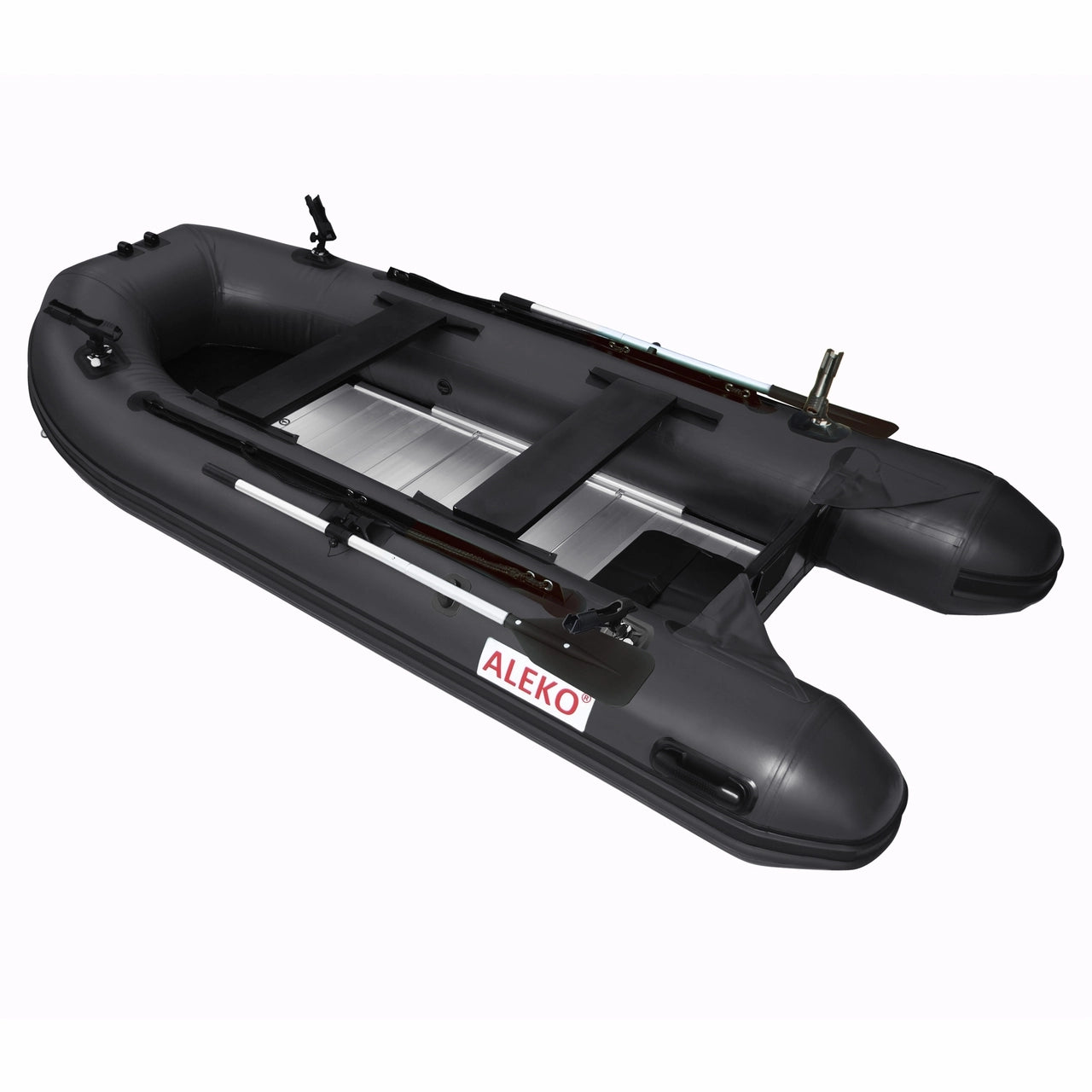 Aleko PRO 12.5 ft Inflatable Fishing Boat with Aluminum Floor & Front Board Holders - Black | Perfect for Lake, River & Offshore Fishing Adventures
