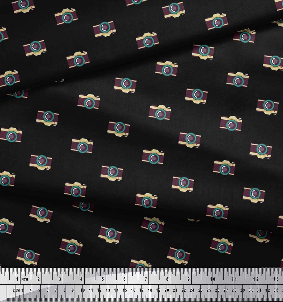 Soimoi 100% Cotton Poplin Black Fabric by The Yard - 56 Inch Wide - Camera & Travel Themed Shirting with Printed Motifs for Photography Enthusiasts | Perfect for DIY Shirts, Dresses, Skirts & Home Decor Projects
