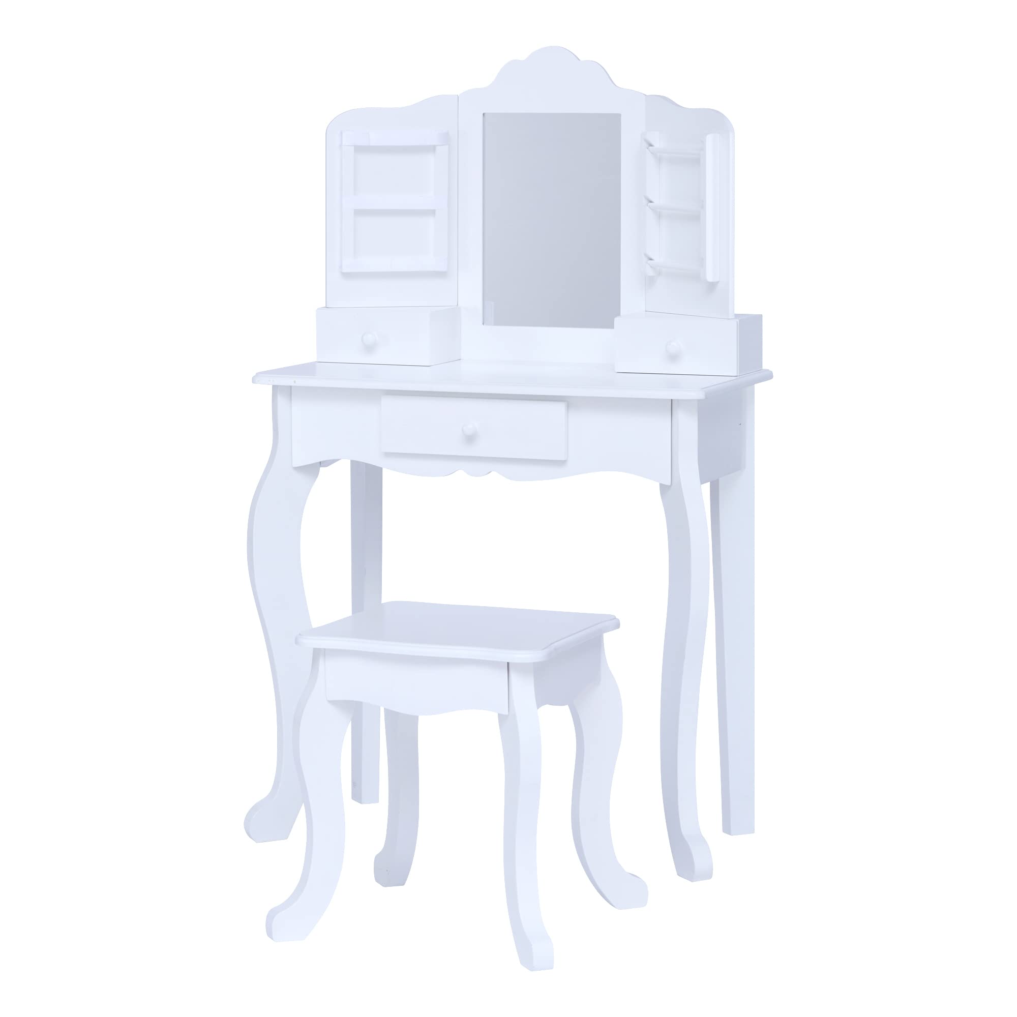 Teamson Kids Little Princess Anna Medium Play Vanity Set - White Vanity Table with Mirror & Stool for Girls Bedroom, Birthday Gift, Pretend Play & Dress Up