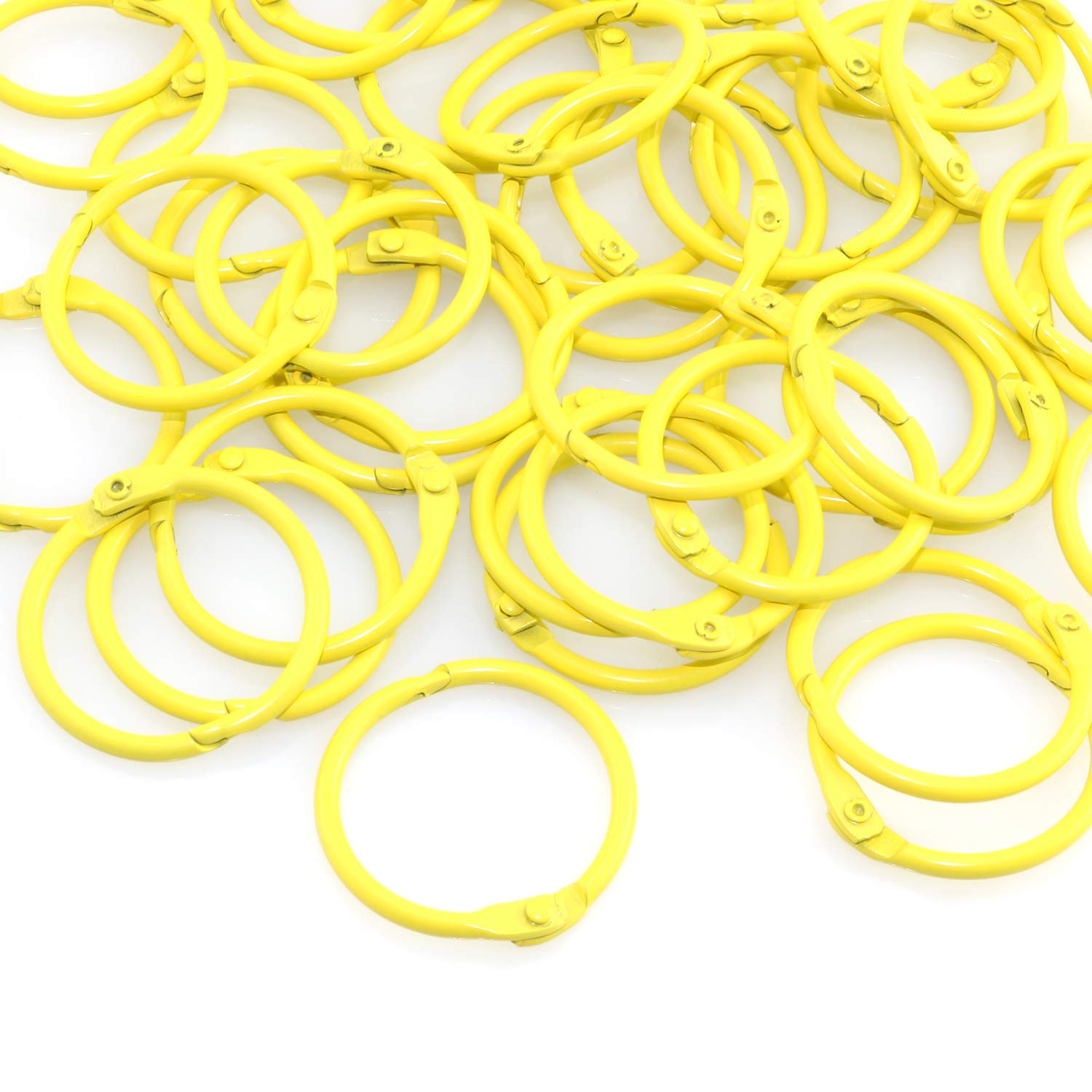 50pcs 1 Inch Metal Book Rings - Yellow Loose Leaf Binder Rings for Scrapbooking, Sketchbooks, Photo Albums & DIY Projects | 25mm Hinged Buckle Rings for Crafting, School & Office Organization