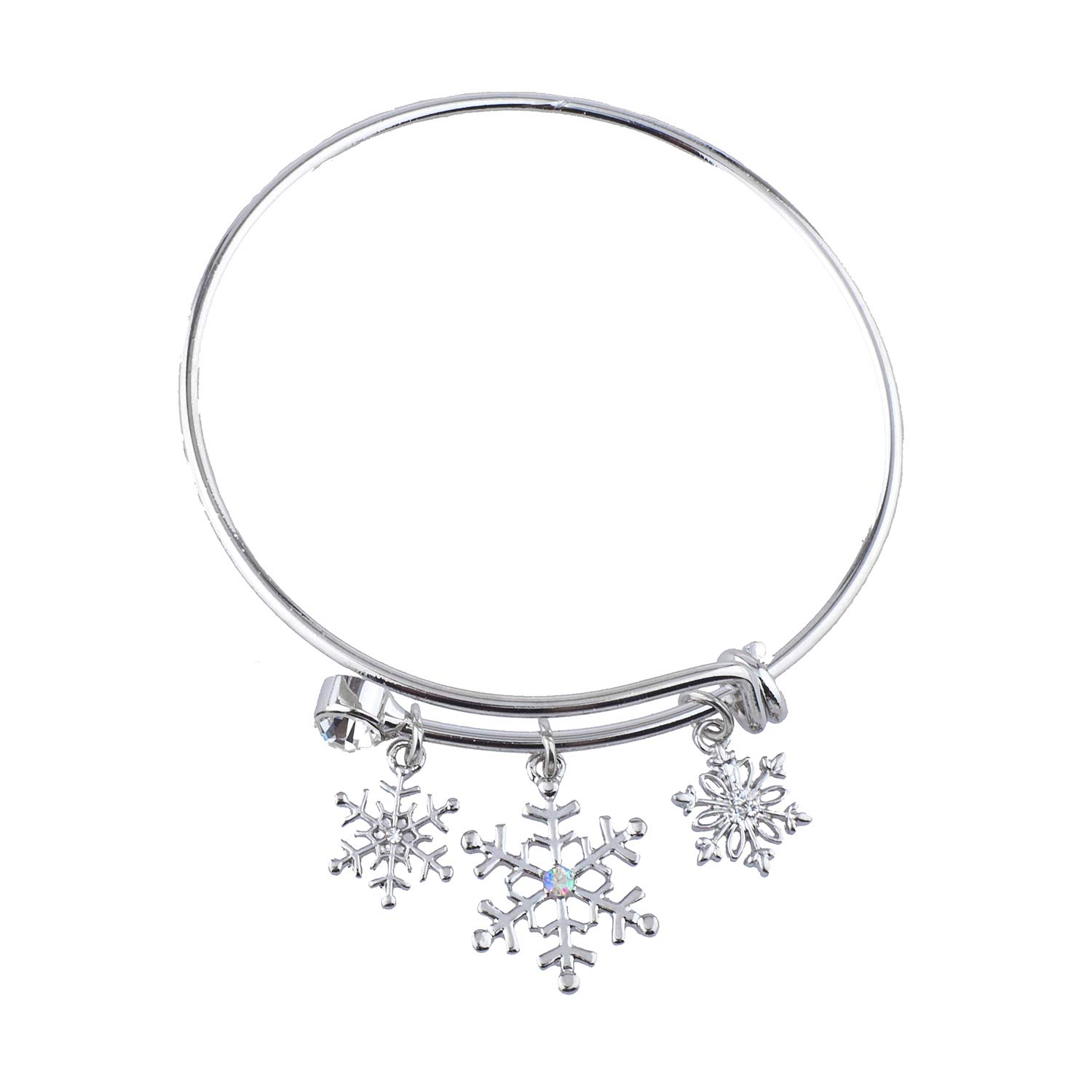 LUX ACCESSORIES Silver Tone Winter Snowflakes Crystal Rhinestones Bracelet for Women - Elegant Holiday Jewelry Gift for Christmas Party & Special Occasions