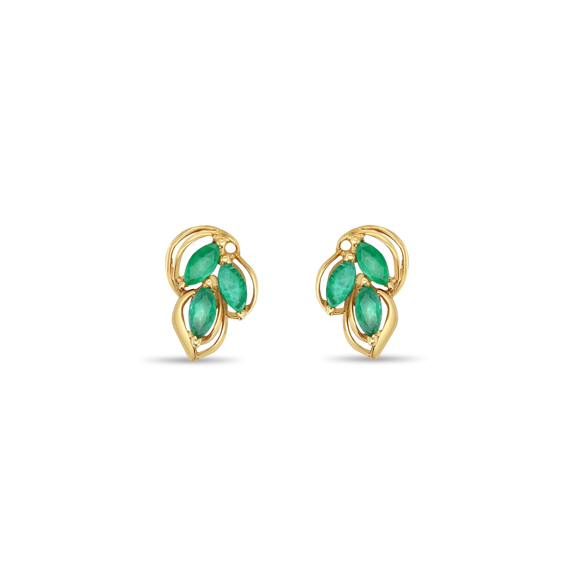 14K Yellow Gold Marquise Emerald Stud Earrings – Elegant & Timeless Jewelry for Women, Perfect for Weddings, Parties & Everyday Wear