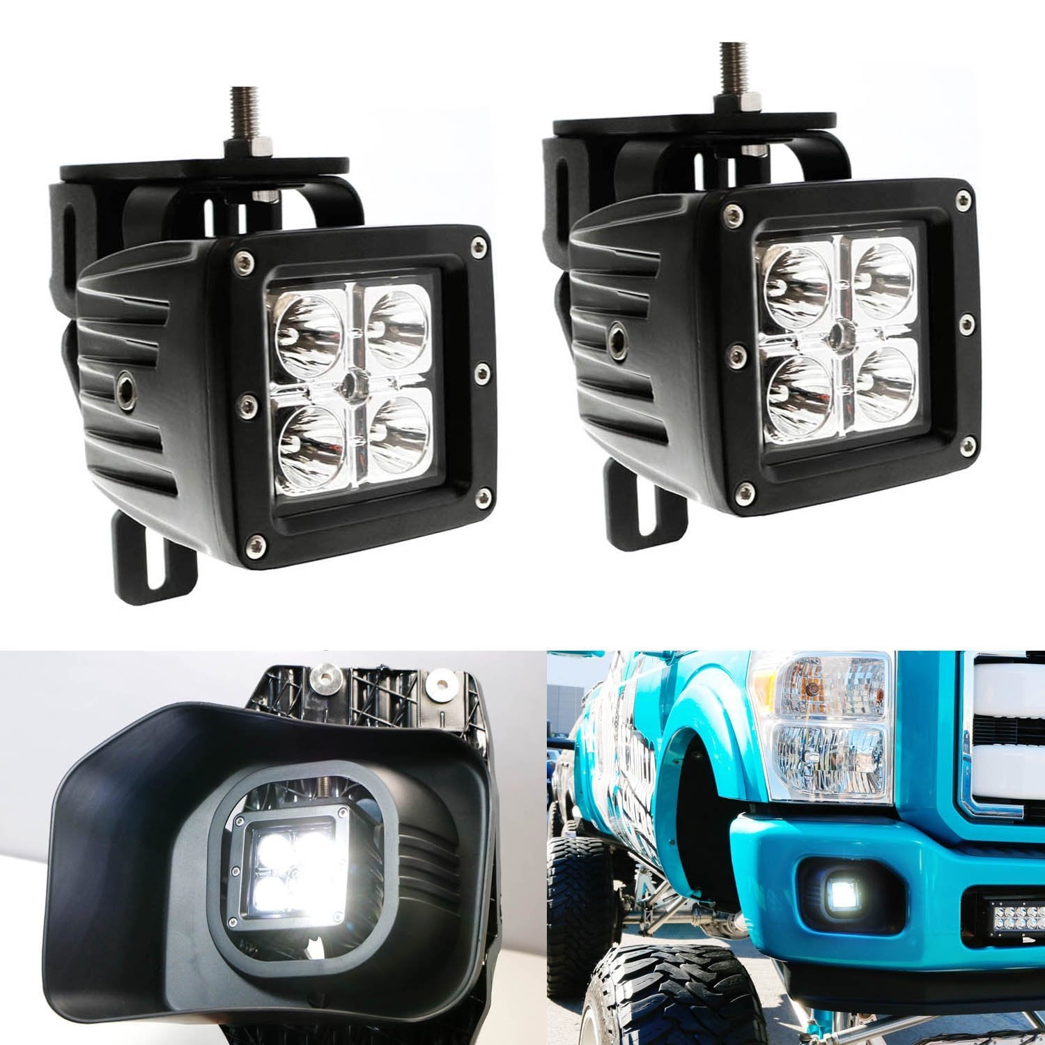 40W CREE LED Pods with Fog Light Mounting Bracket & Wiring Harness for 2016 Ford F250 F350 - Off-Road Lighting, Truck Accessories, Fog Light Replacement