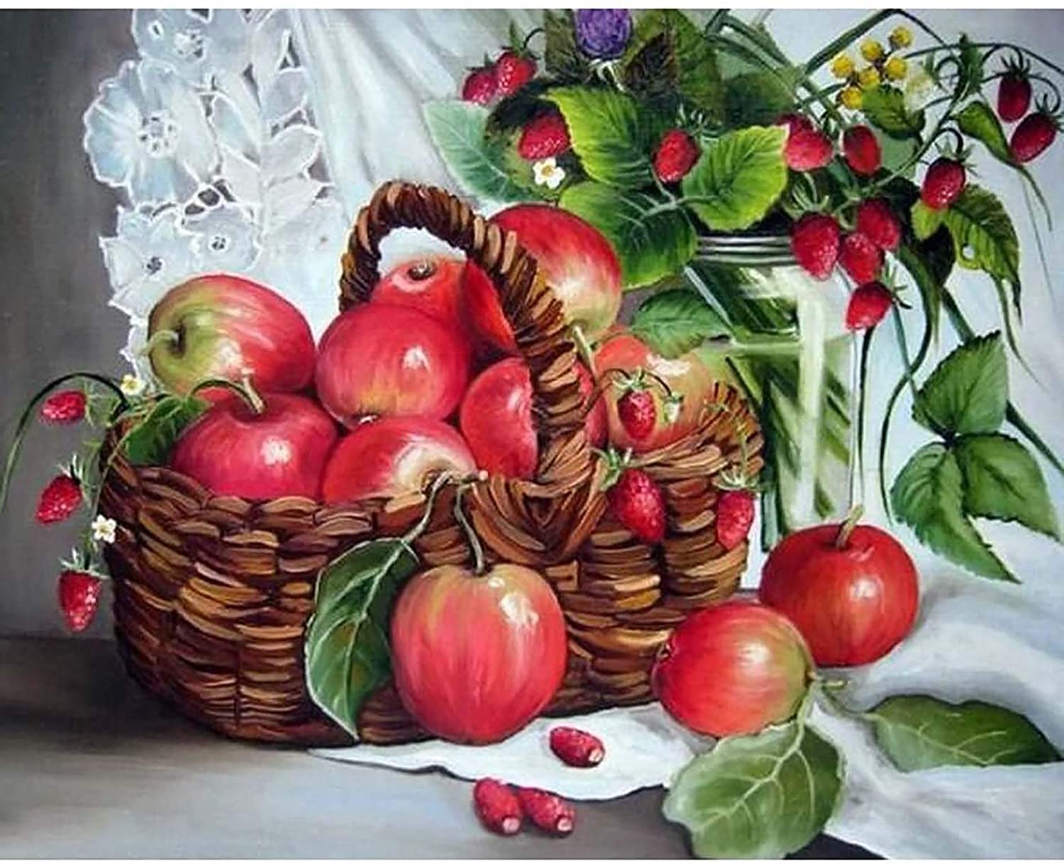 5D Diamond Painting Kit - DIY Flower Apple Strawberry Full Drill Rhinestone Art by Numbers for Home Wall Decor (12x16 Inch) - Perfect for Relaxation, Stress Relief & Creative Gift Ideas