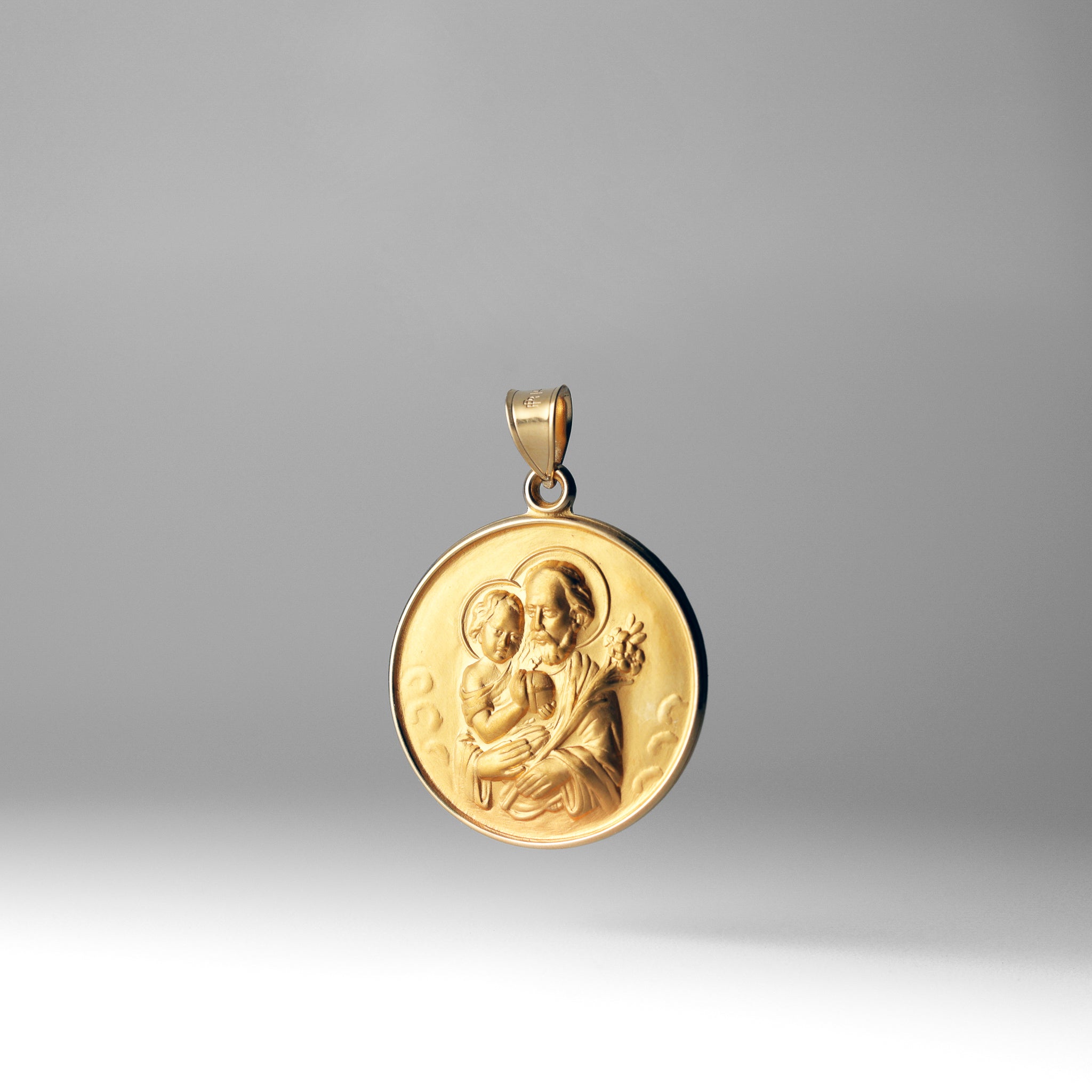 Gold Large Saint Joseph and Child Jesus Solid Medal Pendant XR2144 - Religious Jewelry for Baptism, First Communion & Catholic Gifts