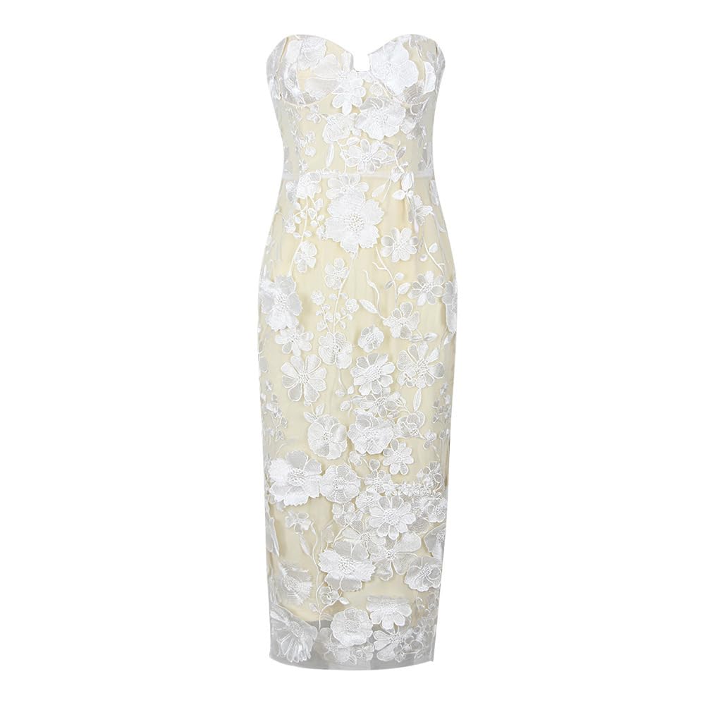 **Sexy Floral Lace Mesh Bodycon Dress for Women - Elegant See-Through Wedding Guest Dress, Summer Casual Midi Dress for Beach Vacation & Party - White (Sizes XS-L)**    **Perfect for:** Weddings, beach vacations, night parties, date nights, and summer outings.