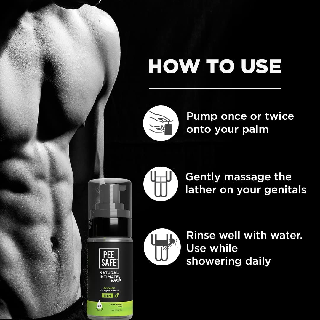 Pee Safe Natural Intimate Wash for Men with Tea Tree Oil - 100ml Ayurvedic Genital & Ball Wash for Men | Gentle Cleansing for Daily Hygiene & Comfort