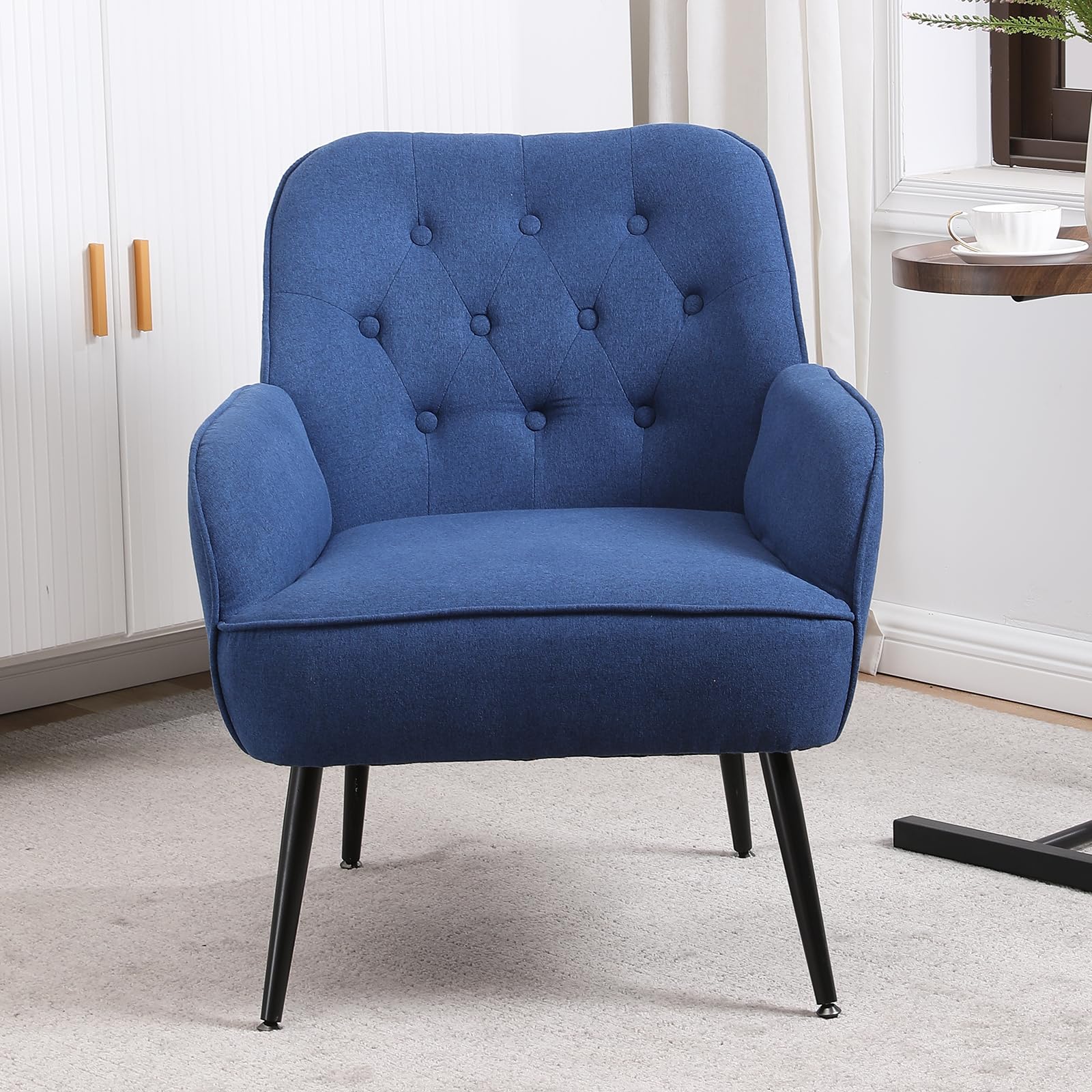 Mid Century Velvet Wingback Accent Chair with Gold Metal Legs - Modern Tufted Upholstered Armchair for Living Room, Bedroom, Office & Nursery - Comfy Reading Chair & Stylish Decor for Home, Club & Lounge Spaces
