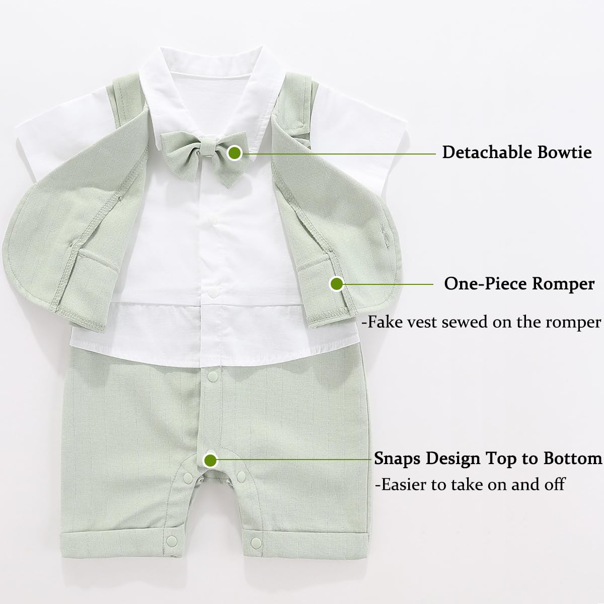Baby Boy Gentleman Romper with Bow Tie - Newborn Tuxedo Jumpsuit for 0-18 Months | Formal Outfit for Christening, Wedding & Photo Shoots