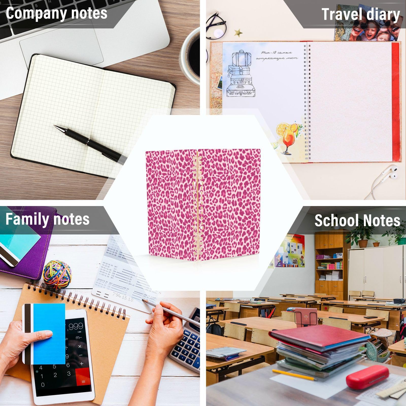 Pink Leopard Print Spiral Notebooks - 2 Pack A5 Notebooks with 60 Sheets for Work, School & Office Use | Perfect for Note Taking, Journaling & Planning