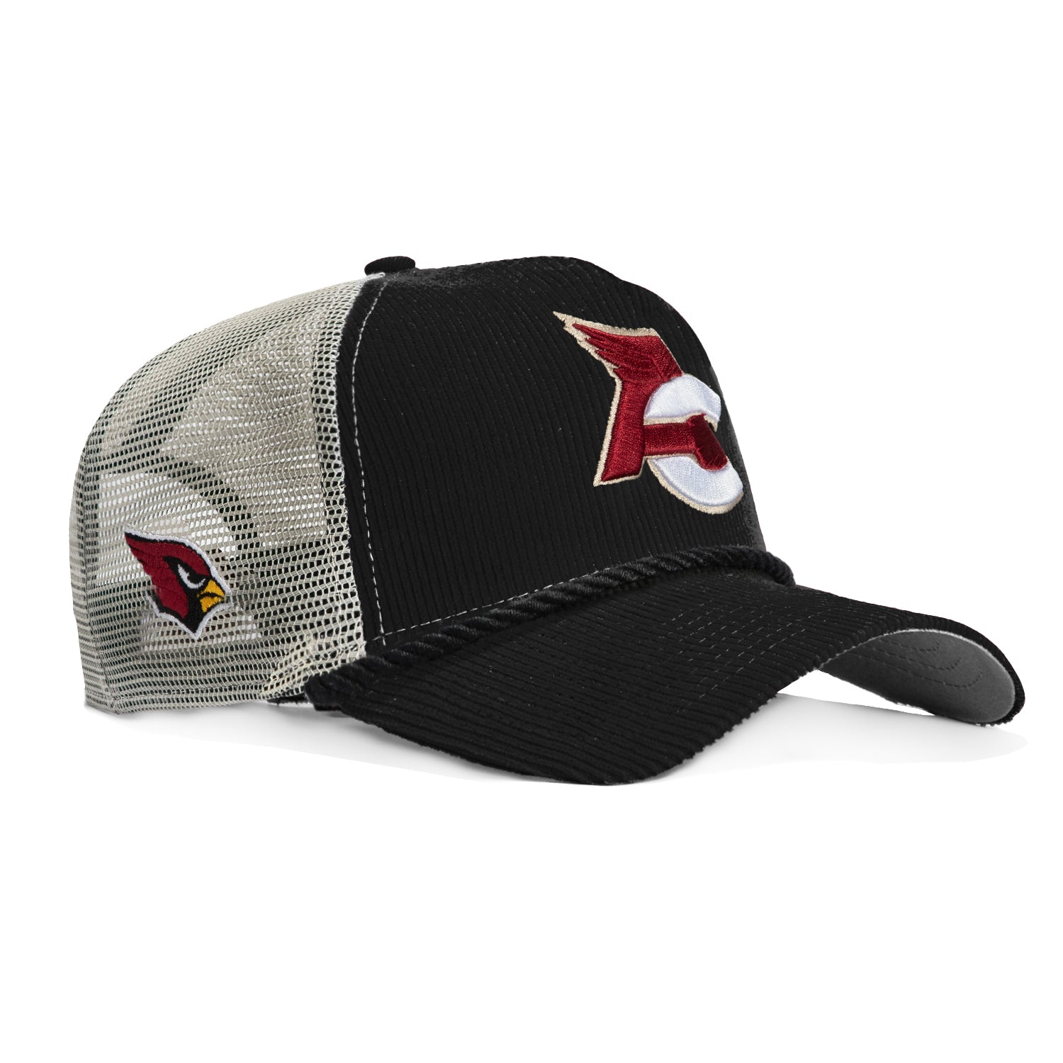 New Era 9Forty A-Frame Arizona Cardinals Logo Patch Rope Trucker Snapback Hat - Black | NFL Fan Gear, Sports Casual Wear & Game Day Accessories