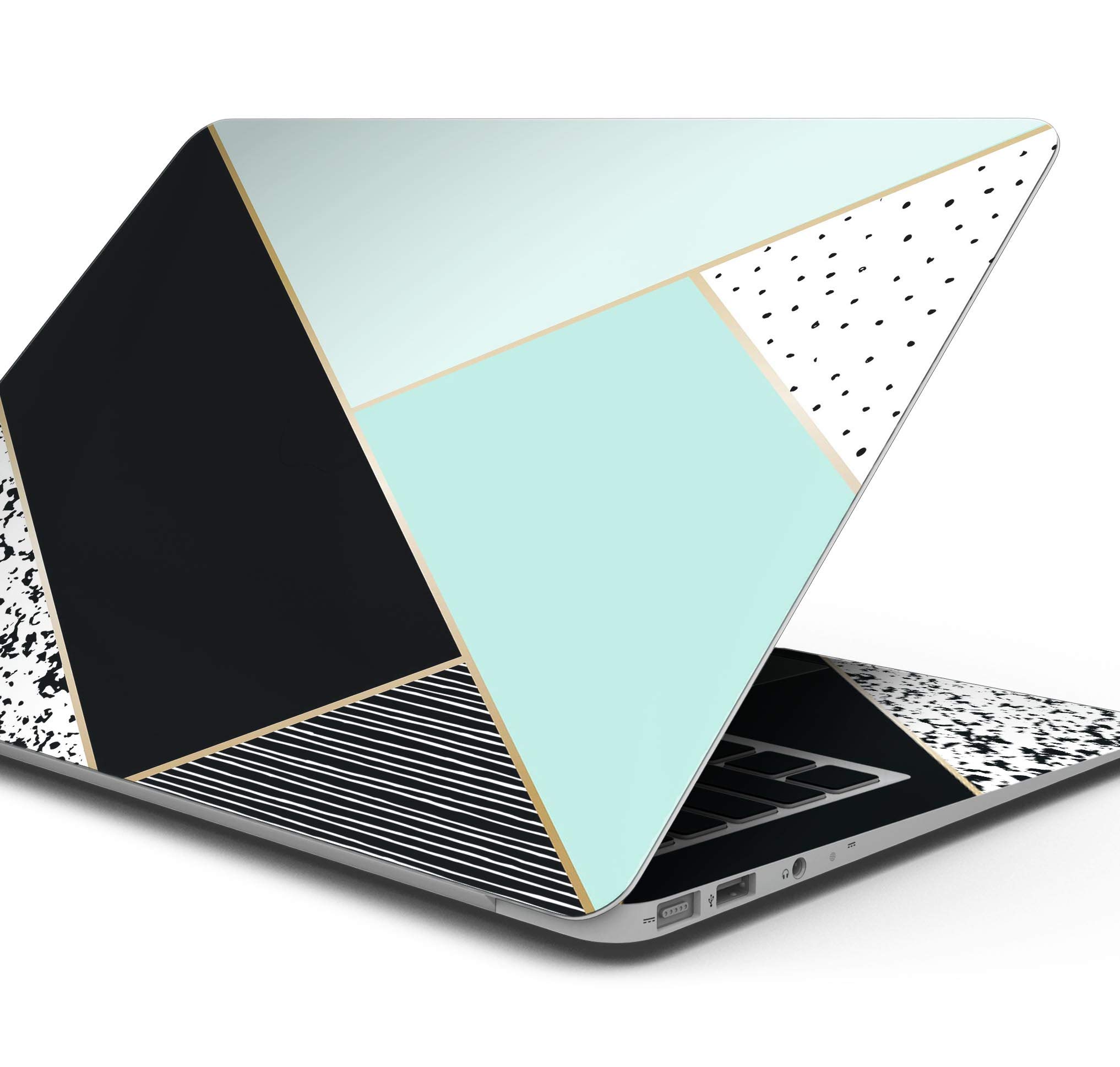Minimalist Mint & Gold Striped Full-Body Protective Skin Wrap for MacBook Air 13