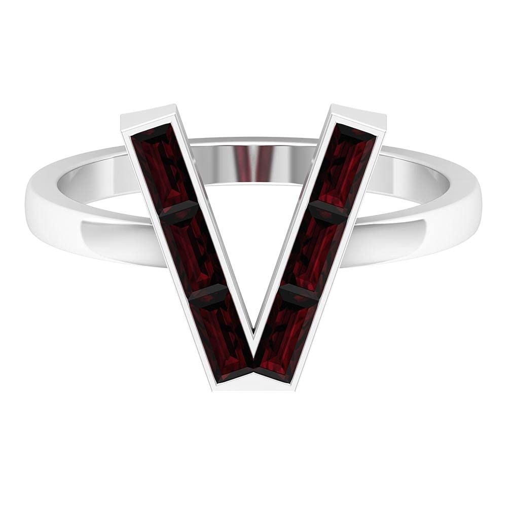 Garnet Initial Rings A-Z | 14K White Gold Alphabet Letter Rings | Baguette & Channel Set Gemstone Jewelry for Birthdays, Anniversaries & Personalized Gifts