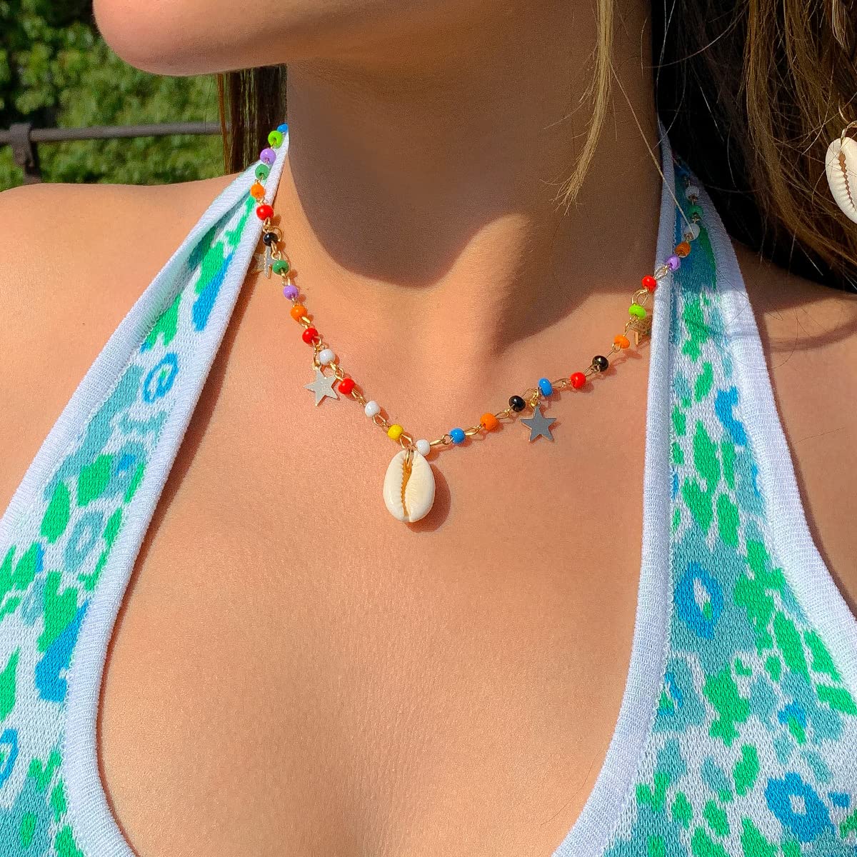ZMANYIJEW Women's Summer Shell Necklace - Colorful Rice Beads, Star Tassel Pendant, Hawaiian Style Natural Shell Jewelry for Beach Vacation, Boho Fashion & Tropical Party Accessories