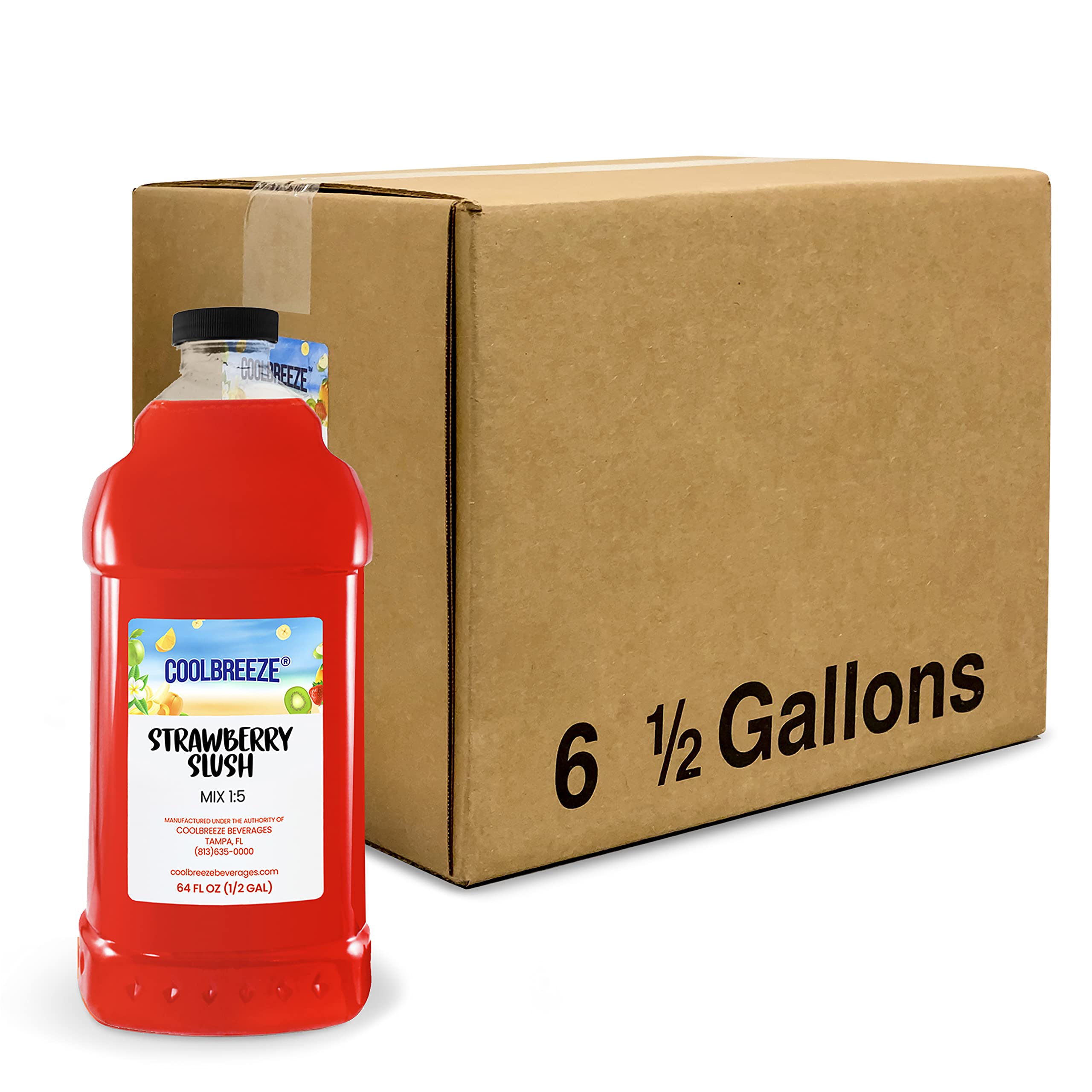 Coolbreeze Beverages Frozen Drink Machine Mix - Case of Six 1/2 Gallon Bottles - Strawberry Slush Syrup for Snow Cone & Slushie Maker - Perfect for Parties, Events & Summer Treats