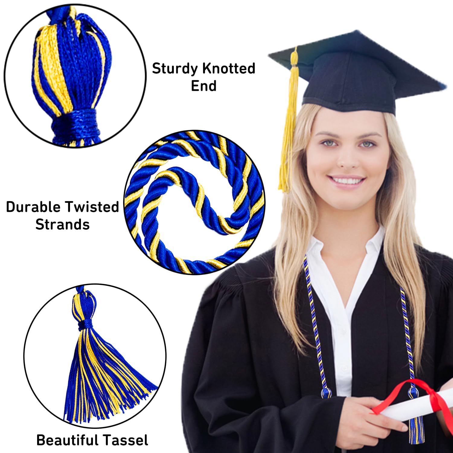 Royal Blue and Gold Graduation Honor Cords - 67
