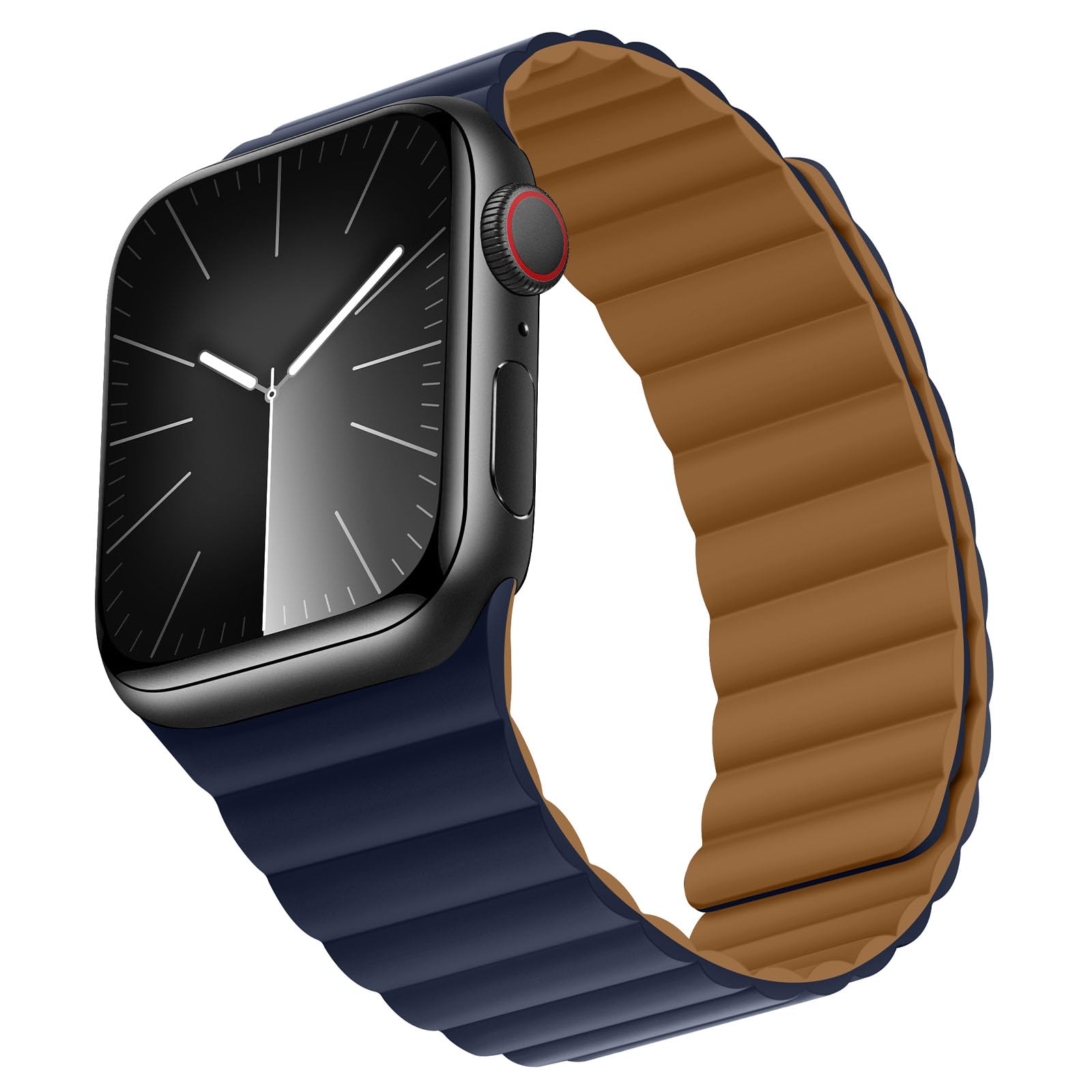Bisikor Magnetic Silicone Band Compatible with Apple Watch Series 9/8/7/6/5/4/3/SE/Ultra - 38mm 40mm 41mm 42mm 44mm 45mm 46mm 49mm - Double Sided Wearable Strap (Brown/Indigo) for Gym, Running & Everyday Use