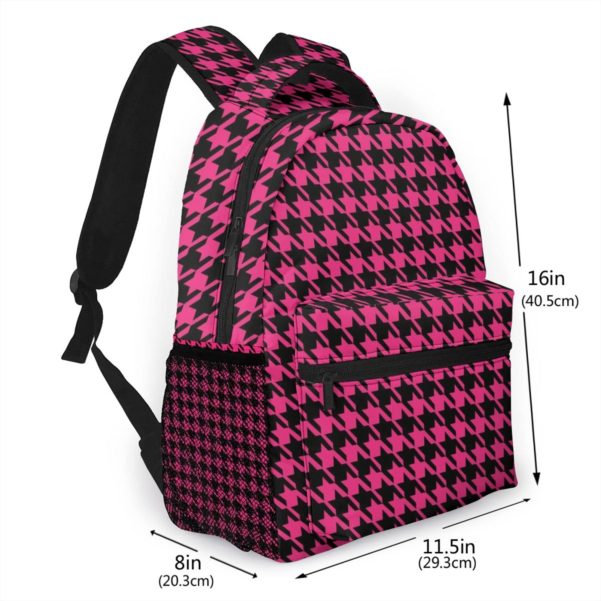 Stylish Houndstooth Pink Travel Backpack for Women & Men - Adjustable College Backpack for School, Work & Outdoor Adventures | Perfect for Commuting, Hiking & Daily Use