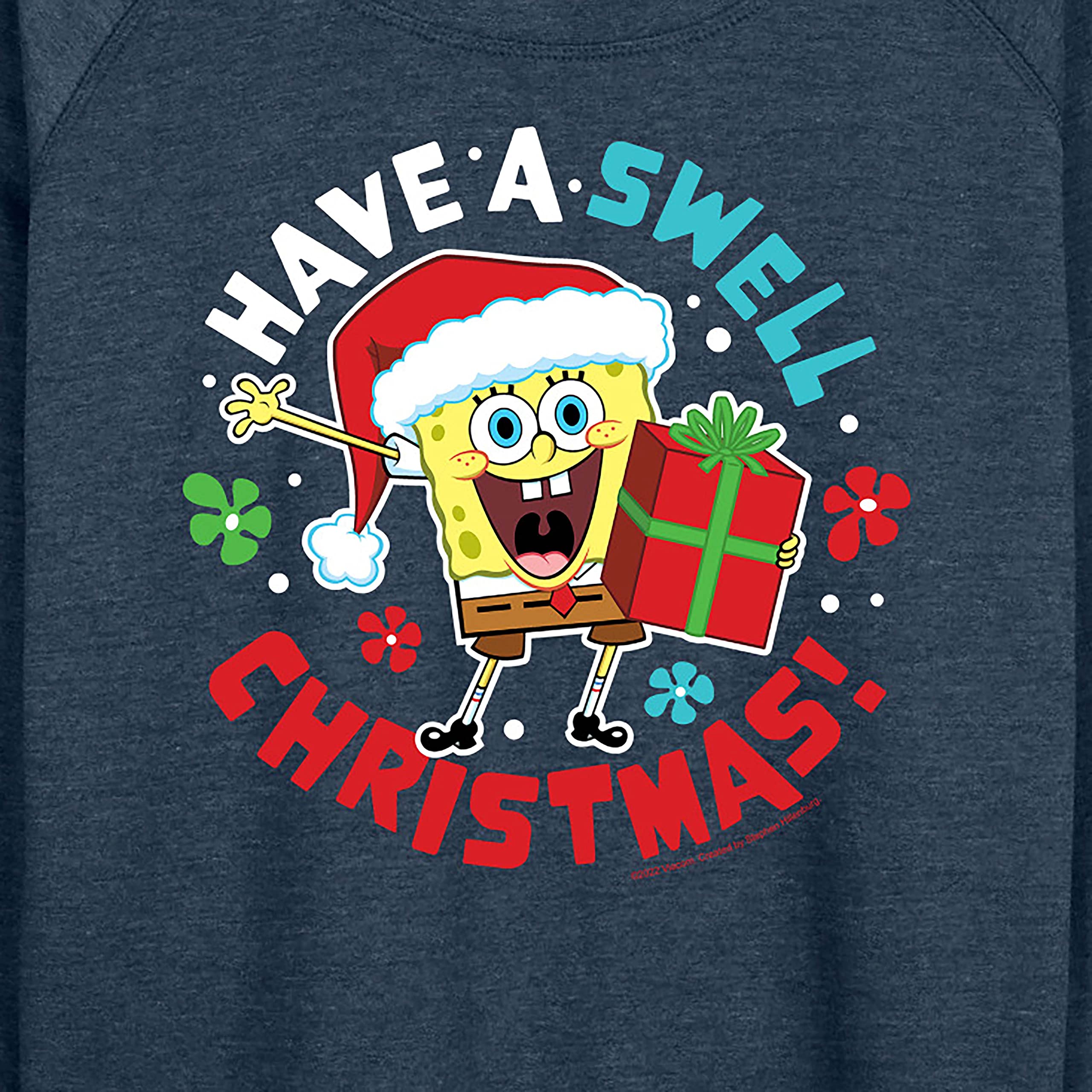 HYBRID APPAREL Women's SpongeBob SquarePants Christmas Sweatshirt - Lightweight French Terry Pullover Hoodie - Funny Holiday Gift for Fans - Perfect for Christmas Parties & Cozy Winter Outfits